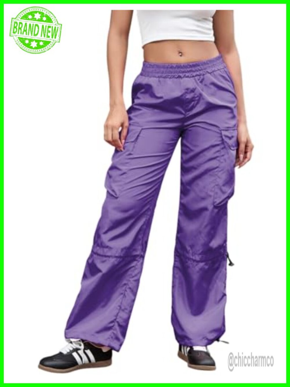 Perfashion Parachute Cargo Pants Womens Drawstring Baggy Jogger Sweatpants Y2K